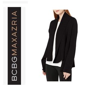 BCBG “Roman” ribbed collar open cardigan